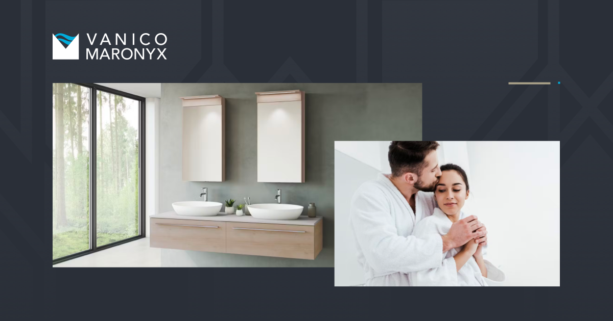 MOMENTO double vanity top with overflow | Vanico-Maronyx