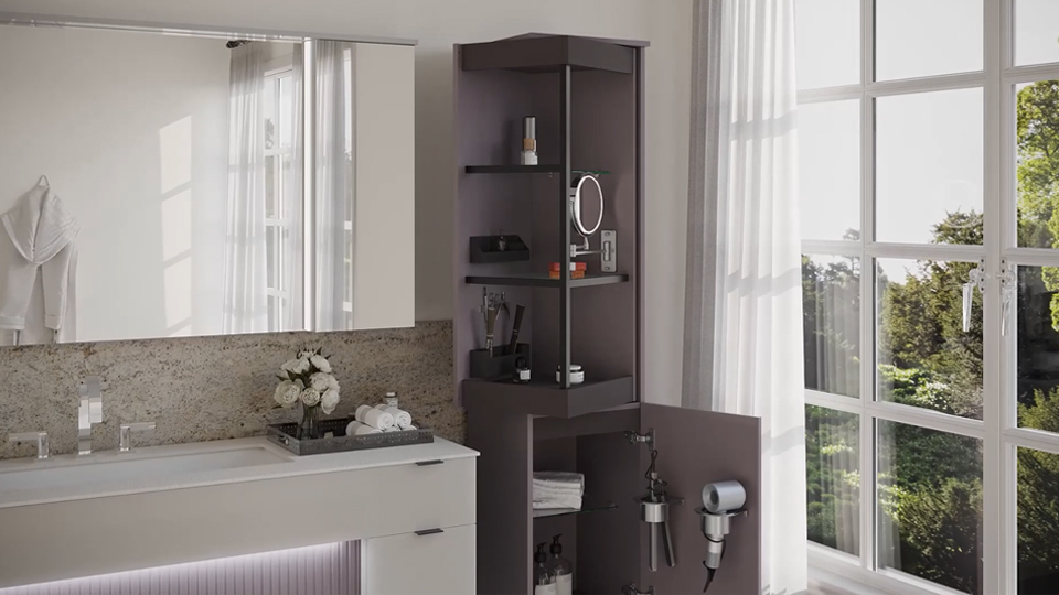 Contemporary dressing station for FurnSpin linen cabinet