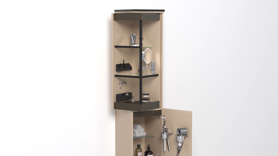 Metal dressing station for FurnSpin linen cabinet