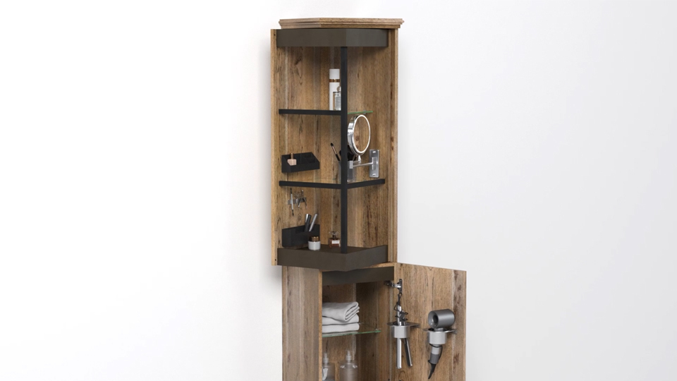 Transitional dressing station for FurnSpin linen cabinet